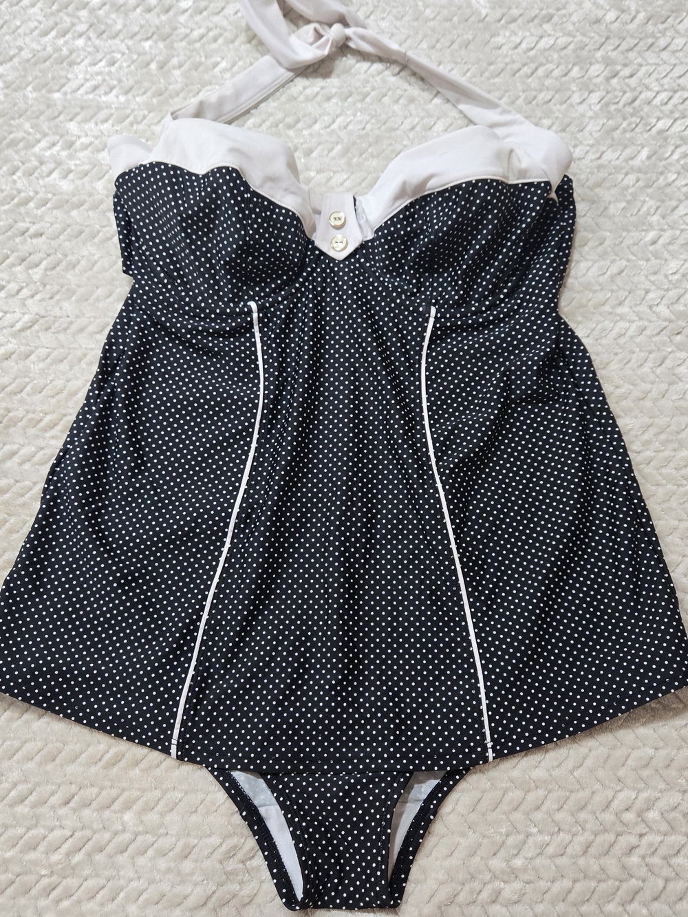 Panache Britt Swimsuit One Piece Halter Navy Blue Polka Dot Underwire Retro 38DD